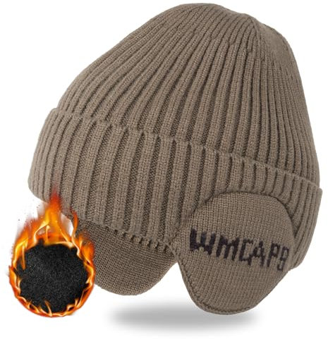 Wmcaps Wintermütze Herren mit Ohrenklappen, Warme Winter Mütze mit Ohrwärmer, Fleece Gefütterte Strickmützen Wollmütze für Männer Frauen, Geschenke für Freunde und Familie, Khaki