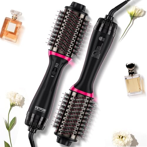 VEVOR Warmluftbürste, 4-in-1 Hairstyler und Volumizer mit galvanisiertem Titan und 65 mm ovalem Zylinder mit Keramikbeschichtung, 3-stufige Heißluft-Stylingbürste zum Trocknen, Glätten, Locken