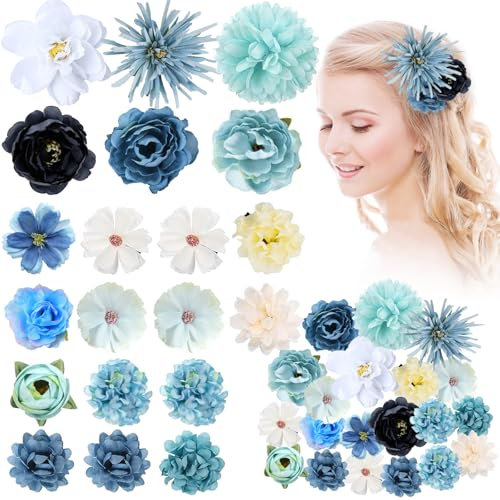 20 Pièces Hawaii Barrette Fleur Pince Cheveux Femme, été Barettes Cheveux Fille, Bleu Blanc Pince Crocodile Cheveux, Accessoires de Coiffure Pour la Plage La FêTe le Mariage