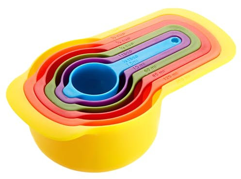 Set of 6 Measuring Cups for Baking, Cup Measurements Set, Colorful Measuring Spoons Sets, Re-Usable Measures Cups and Spoons Set, Cup Measures for Baking UK Food Grade Multicolor Space Saving Stackabl