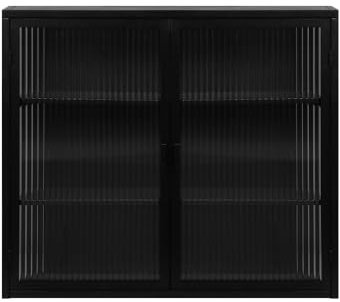 OCACA 70CM Glastüren Moderner zweitüriger Wandschrank mit dreistufiger Lagerung für Eingangsbereich Wohnzimmer Badezimmer Esszimmer (Schwarz)