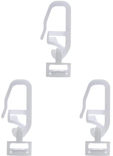 GARDINIA Maxi Klickgleiter, Für Gardinenstangen / -schienen (Laufkanalbreite 6 mm), Inkl. Gardinenhaken (Faltenlegehaken), Kunststoff, Weiß, 20 Stück (Packung mit 3)