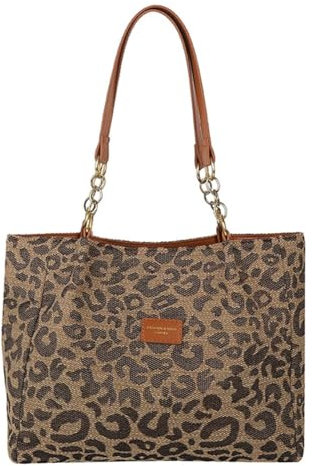 JABALUX Leo Tasche Damen-Shopper Bag Leoprint Handbags for Women Leoparden Shopper Tasche Damen Groß Leopardenmuster Handtasche Schultertasche Damen Gross Tote Bag (Braun)