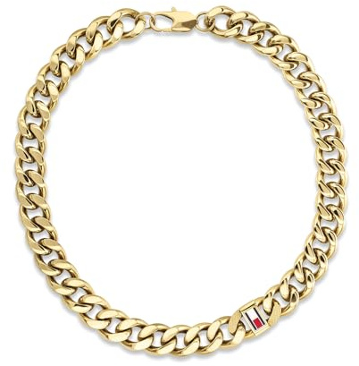 Tommy Hilfiger Jewelry Men's Yellow Gold Chain Necklace with the Iconic Flag - 2790636