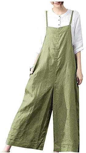 YIzdegg Salopette larghe da donna, estive, con grandi tasche, retrò, oversize, mussola, pantaloni da lavoro, pantaloni larghi, taglia baggy, asciugatura rapida, pantaloni estivi, tinta unita, verde