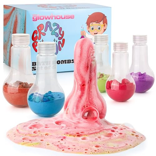 Bath Bomb Crazy Potions Set for Kids – 6 Fizzing Bath Potion Jars – Colourful Scented Bath Bombs Science Kit – Fun Bath Time Toy Gift for Boys & Girls