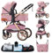 ALYIKOU Poussette 3 en 1, système de voyage, poussette bébé, poussette pliable, Poignée réglable (Rose XX1)