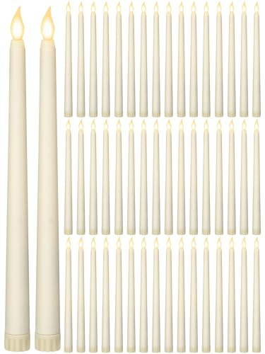 50 Pcs 11 Inch Flameless Taper Candles LED Candle Bulk, Classic Style,Ivory | Battery Operated Taper Candle Flickering LED Candlesticks for Christmas Valentines Birthday Wedding Party Decor