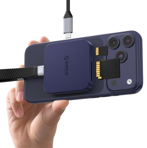 ORICO USB-C SD-Kartenleser Magnetischer SD 3.0-Kartenleser Speicherkartenleser mit 100W USB-C-Anschluss, kompatibel mit iPhone 17/16/15, SD- und Micro SD Karten, 104 MB/s Datenübertragung AIR5