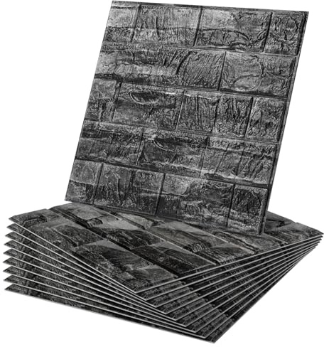 WADILE Peel and Stick 3D Wall Panels 12x12 Aluminum Foil Backing, Waterproof Self-Adhesive Wall Tiles for Kitchen Bathroom Living Room, Black PVC Wall Decor – 30 Pack