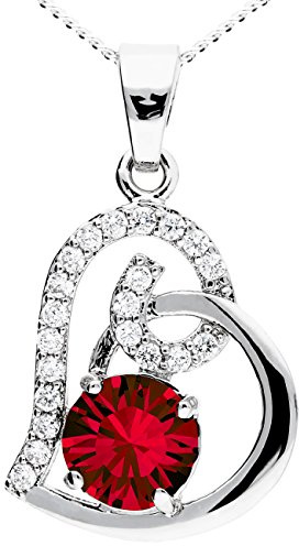 Löb 18K Weißgold vergoldet Kette Zirkonia Steine Herz Anhänger silber rot Damen Halskette Herzanhänger Herzen Herzkette Herzform Strass Glitzer