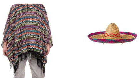 Brandsseller Kostüm-Set Poncho & Sombrero Mexiko Outfit für Karneval, Fasching & Mottoparty