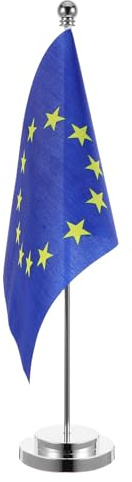 HANABASS Petit Drapeau de Table de L'union Européenne en Polyester avec Support Élégant, Décoration de Bureau Polyvalente pour Ambiance Festive en Salle de Classe