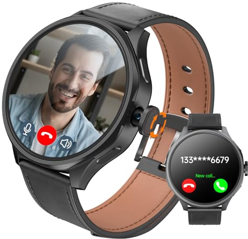 Smartwatch mit SIM-Steckplatz & 180° Drehbarer Kamera,1,73 HD-Touchscreen Android-Smartwatch,entsperrtes 4G GSM für Eigenständige Anrufe,GPS,Herzfrequenz Fitnessuhr,800mAh,3GB RAM+32GB ROM,Schwarz