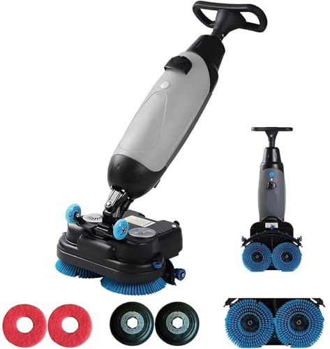 JIADUOFU Professional Floor Scrubber-Dryer — 2 x 250 W Brush Power, Dual Tanks (4.5 L + 7.5 L) — 36 V Electric Scrubber and Polisher for Tile and Concrete Floors Grey