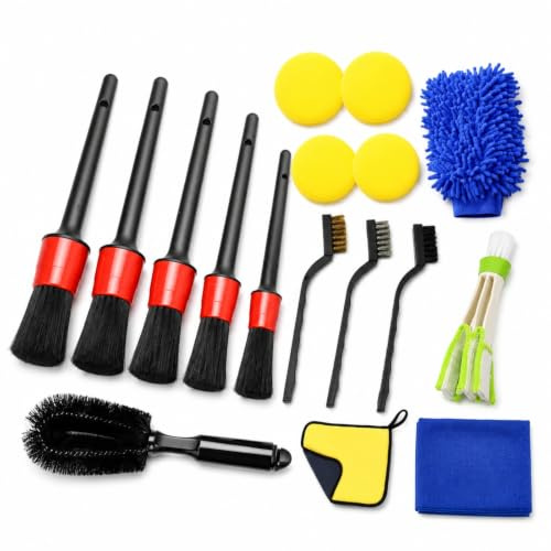 MotiveTech 17 Pièces Brosses Tailing Professionnel Brosse Nettoyage Voiture Doux Brosse Tailing pour Automobile Automobilistes