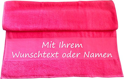 Druckreich Handtuch mit Ihrem Wunschtext oder Namen 100 x 50 cm/Fb. Pink