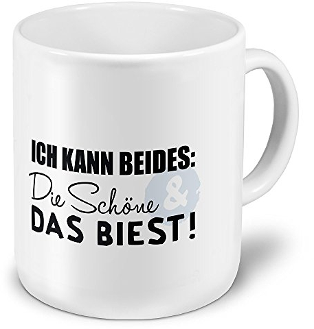 printplanet XXL Riesen-Tasse mit Spruch: Ich kann beides: Die Schöne & das Biest! - Kaffeebecher, Sprüchebecher Becher, Mug