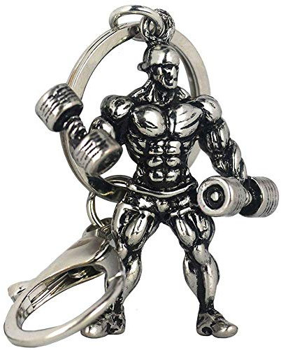 Strong Man Bodybuilder Keychain Fitness Gym Dumbbell Strength Sport Keyring Gift