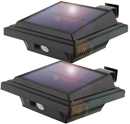KEENZO LED Dachrinnenlampe, Solar Dachrinnenleuchte, 25 LEDs, 2 W, PIR-Sensor, Schwarz,Warmes Weiß Licht, 2er-Set