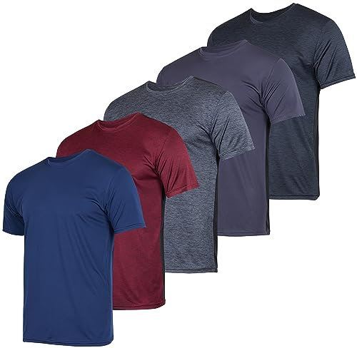 Men's Quick Dry Fit Shirt Short Sleeve Top Active Wear Training Athletic Base Layer Crew T-Shirt Fitness Rugby Gym Wicking Tee Workout Football Sports Running Exercise Undershirt - 5 Pack,-Set 15,3XL