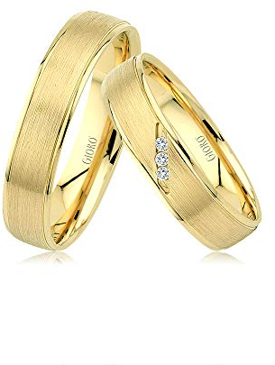 GIORO Verona Eheringe Trauringe Hochzeitsringe massiv Gold *handgefasste Brillanten* Paarpreis Echtes Gold (8 Karat (333) Gelbgold)