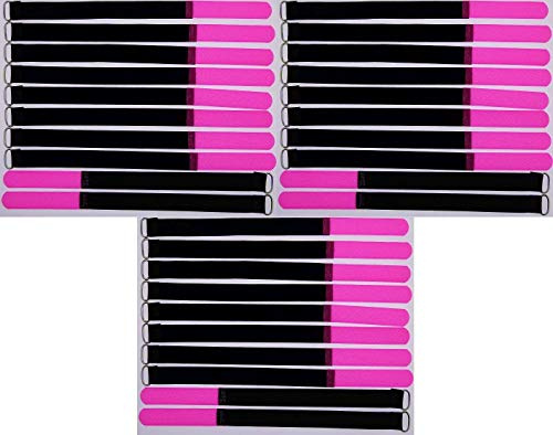 30x 30 cm x 20 mm wiederverschließbare Klett-Kabelbinder NEON PINK mit Metall-Öse - Kabel-Klettband 300 mm wiederverwendbar