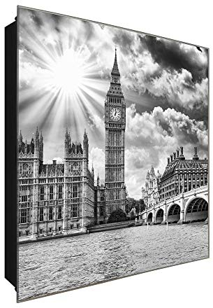 DekoGlas Schlüsselkasten 'Big Ben ' 30x30 Glas, inkl. Haken Schlüsselbrett Schlüssel-Box Design Aufbewahrung