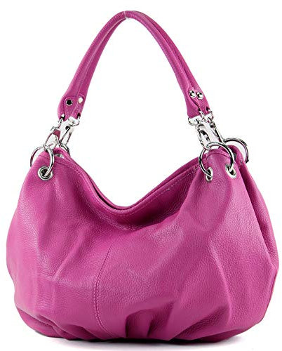 modamoda de IT40 Damen Leder/Nappaleder Schultertasche Hobo Bag handmade in Italy, Farbe:Pink Leder
