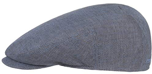 Stetson Woodfield Linen Flatcap - Leinenmütze Herren - Schirmmütze aus Leinen mit UV-Schutz (+40) - Sommercap Herringbone - Flat Cap Frühjahr/Sommer - Herrenmütze braun-blau 55 cm