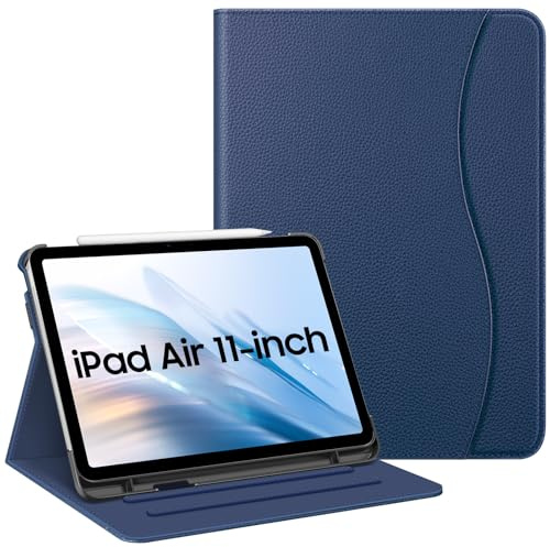 FINTIE Folio Case for iPad Air 11 Inch & iPad Air 5th/4th Generation 10.9 | Multi-Angle Viewing Protective Cover with Pencil Holder & Pocket, Corner Protection, Auto Wake/Sleep, Navy