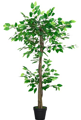 Outsunny Arbre Artificiel Plante Artificiel ficus Hauteur 1,2 m Tronc Branches Liane Lichen Feuilles Grand réalisme Pot Inclus
