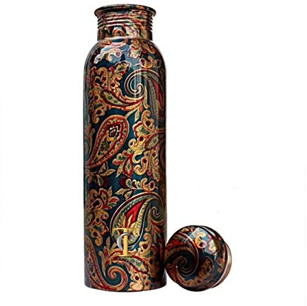 TreegoArt Botella de cobre puro, grabado y diseño antiguo, sin juntas, botella de cobre 100% puro, botellas de cobre para agua de 1000 ml, botellas de agua de cobre
