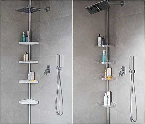 KSHandel24 Ablagefach für BADREGAL TELESKOPREGAL 3 ODER 4 BÖDEN ZUR AUSWAHL WEISS CHROM ECKREGAL DUSCHABLAGE DUSCHREGAL 3 FARBEN UND 2 LÄNGEN (Ablagefach, transparent)