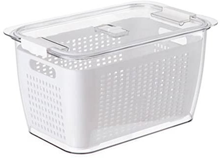 Tomaibaby Food Storage Containers: Plastic Transparent Airtight Food Container with Drain Basket and Lid - Fridge Organisers for Home Kitchen Refrigerator Storage Fruit Salad Vegetables