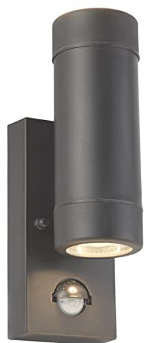 CGC Lighting Outdoor Outside Wall Light Grey Up and Down Motion Sensor PIR Porch Garden(Dark Grey Double Spotlight with Motion Sensor)