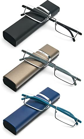 KoKoBin Lesebrille mit Ultraleichtem TR90 Rahmen Lesehilfe Halbbrille aus Metallrahmen mit Halbrahmen Sehehilfe mit Brillenetui für Damen und Herren (3 Pack, +2.5 Dioptrien (3er Pack))
