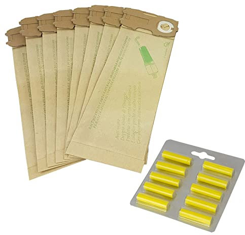 Gecasa 10 Sacchetti in Carta e Profumini per Folletto Vorwerk Kobold vk120 vk121 vk122 Made in Italy (10 Sacchetti e Profumini Limone)