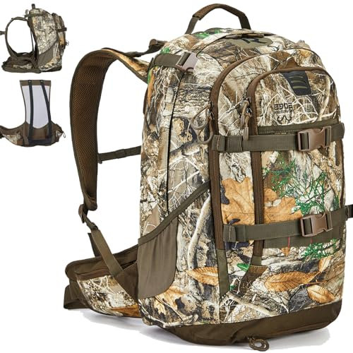 TR Jagdrucksack Interner Rahmen, Wasserdichter Jagdrucksack mit Regenschutz, 2200cu Realtree Edge Camo Jagd Tagesrucksack für Gewehrbogen Pistole