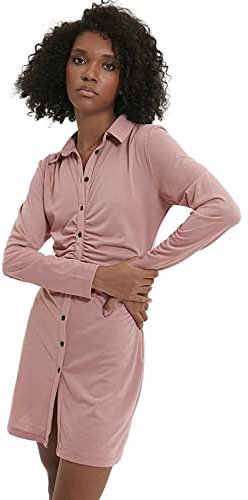 Trendyol Abito da Donna Loungewear Mini Standard Polo Collo Vestito, Rosa, S
