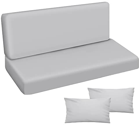 Ferocity Auflage für Hollywoodschaukel 150x50x50 Gartenbankauflage und 2 Kissen Palettenauflage Bankauflage Sitzkissen und Rückenkissen Polsterauflage Matratze Gartenpolster Glatt Grau [133]