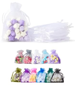 Soul Projekt 25pcs Organza Gift Bags, White 7x9cm Drawstring Bags, Multi-purpose Occasion