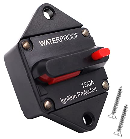 CISSIYOG Schutzschalter Für Auto Boot Sicherung Zurücksetzen, 12V-48V DC 20-100A Wasserdicht, Leistungsschalter Reset Sicherungshalter (150A)