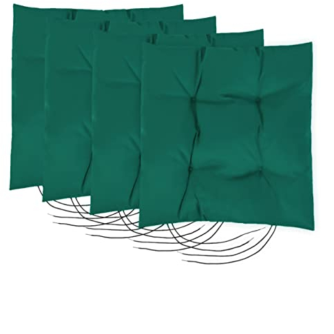 Gartenista Gartenstuhl Sitzpolster mit sicheren Bändern | Wasserabweisend dickes Qualität | Rutschfreies Hollowfibre Füllpolster | Großartig für Innen und Außen | Leicht und langlebig | (Grün, 4)