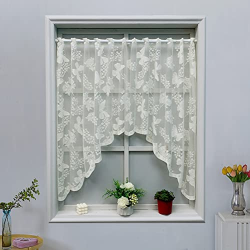 ACMHNC Scheibengardine C-Bogen Bistrogardine Weiß Spitze Schmetterlings Muster Fensterdekoration Gardine Landhaus Vintage Kurzer Vorhang (White,100cm x 150cm /39*59)
