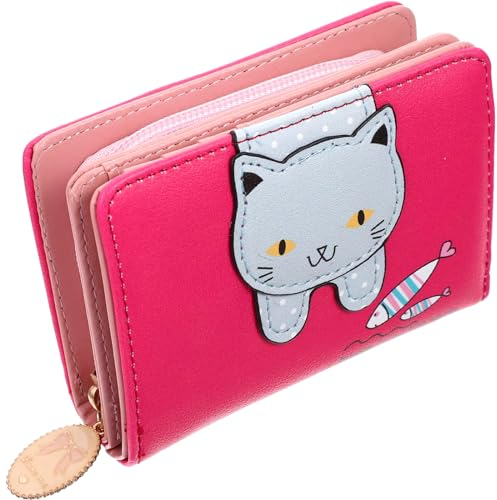 Oneroomone Damen Katzen Portemonnaie, mehrere Fächer, Ledermaterial, mit Reißverschluss, dekorative kleine Geldbörse, für Ersatz- oder kleine Accessoires, Geschenke für Mädchen (Muster Rot)