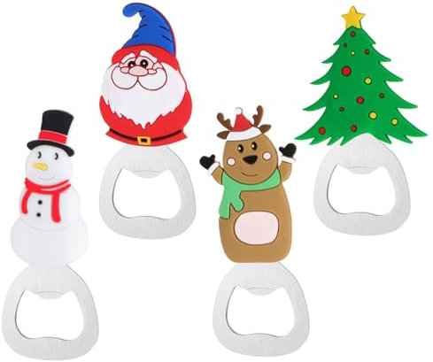 Luxshiny 4pcs Apribottiglie Natale Apribottiglie di Birra Particolare Apribottiglie Cervo Babbo Natale Pupazzo di Neve Albero di Natale Apribottiglie Vino per Feste di Natale