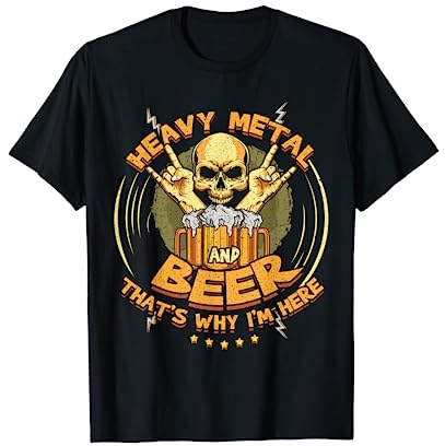 Metal And Beer Lover Metal Heavy Rock Music Skeleton Metal T-Shirt