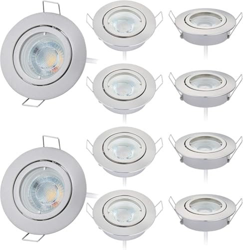 HCFEI LED Einbaustrahler 230V Schwenkbar Dimmbar matt-chrom Deckeneinbauleuchte GU10 Modul 5W 425Lm Einbauspots 38° für innenbereich - Deckeneinbaustrahler, Wohnzimmer und Büro (10er - Warmweiß)