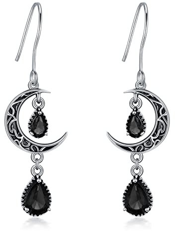 VONALA Orecchini pendenti in argento 925 celtici, verde/rosso/viola, luna, in argento Sterling con gioielli celtici, regali per donne e ragazze, 45*12mm, Argento, cristallo